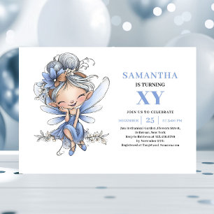 Invitación mágica de cumpleaños de niña hada azul 