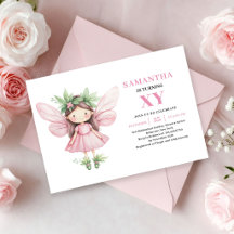 Invitación mágica de cumpleaños de niña hada rosa 