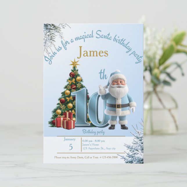 Invitación Mágica de Cumpleaños de Santa – 10º Cum (Anverso de pie)