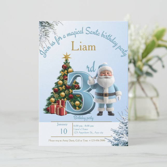Invitación Mágica de Cumpleaños de Santa – 3er Cum (Anverso de pie)