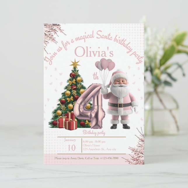 Invitación Mágica de Cumpleaños de Santa – 4to Cum (Anverso de pie)