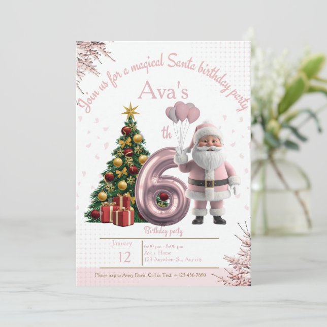 Invitación Mágica de Cumpleaños de Santa – 6º Cump (Anverso de pie)