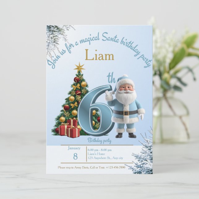 Invitación Mágica de Cumpleaños de Santa – 6º Cump (Anverso de pie)