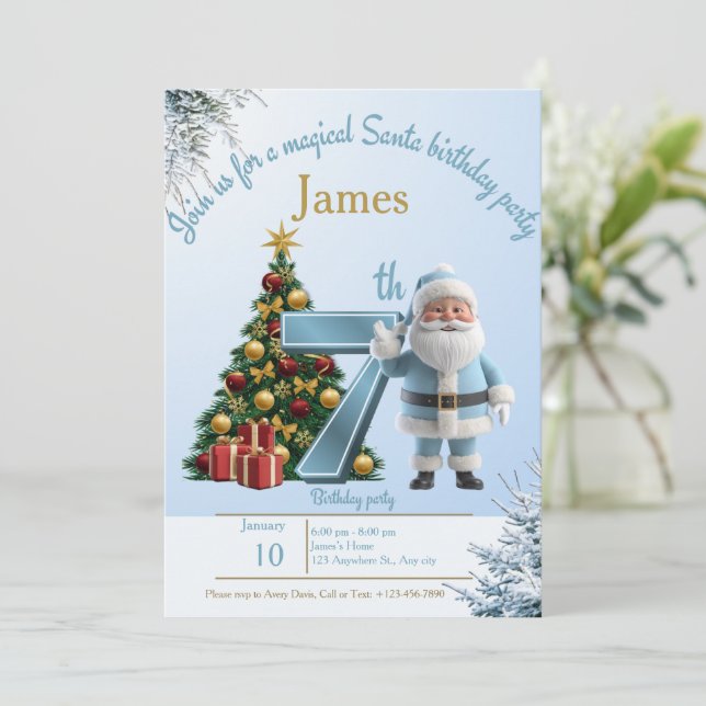 Invitación Mágica de Cumpleaños de Santa – 7º Cump (Anverso de pie)