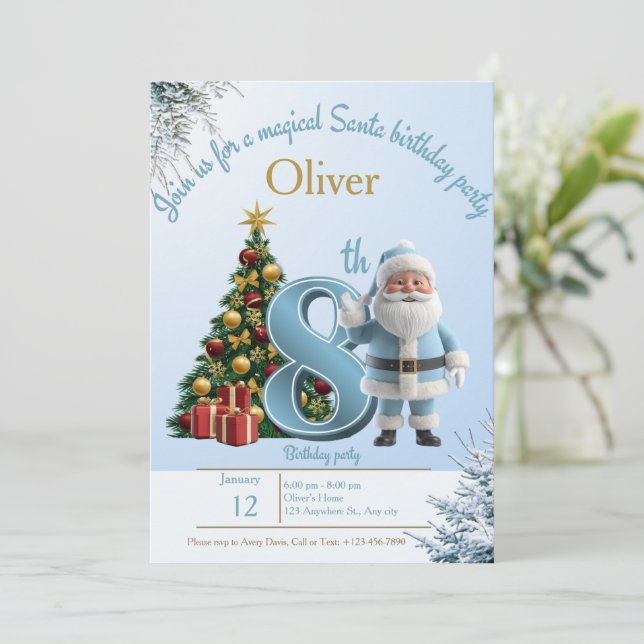 Invitación Mágica de Cumpleaños de Santa – 8º Cump (Anverso de pie)