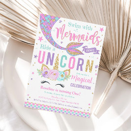 Invitación Mágica de Cumpleaños de Sirena y Unicor