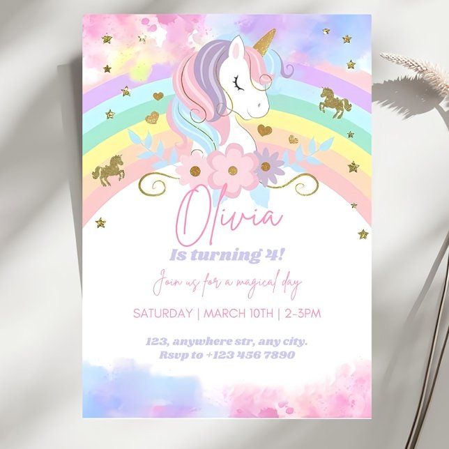Invitación Mágica de Cumpleaños de Unicornio Fiest (Subido por el creador)