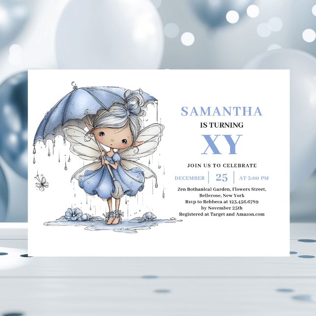 Invitación mágica de cumpleaños número 6 de la ele (Elegant Blue Fairy Girl 6th Birthday Magic invitation)