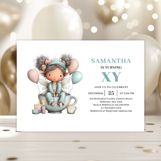 Invitación mágica de cumpleaños número uno de niña (Magical Fairy Girl 1st Birthday Cute Whimsy invitation)