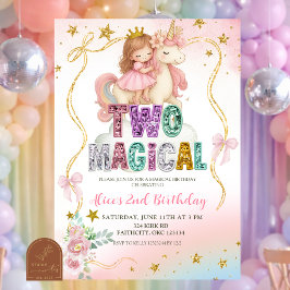 Invitación Mágica de Cumpleaños Unicornio Pastel A
