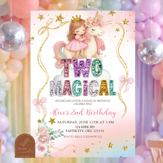 Invitación Mágica de Cumpleaños Unicornio Pastel A (Subido por el creador)