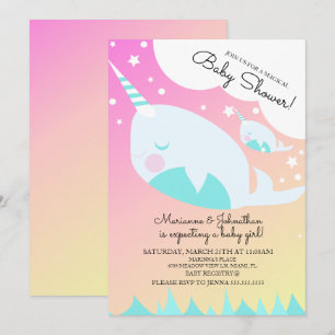 Invitación mágica de ducha de bebé narval y bebé O