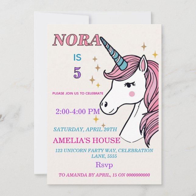 Invitación Mágica de Fiesta de Unicornio Caprichos (Anverso)