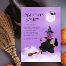 Invitación mágica de la fiesta morada de Halloween