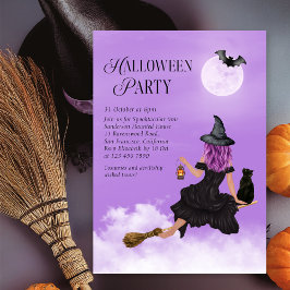 Invitación mágica de la fiesta morada de Halloween