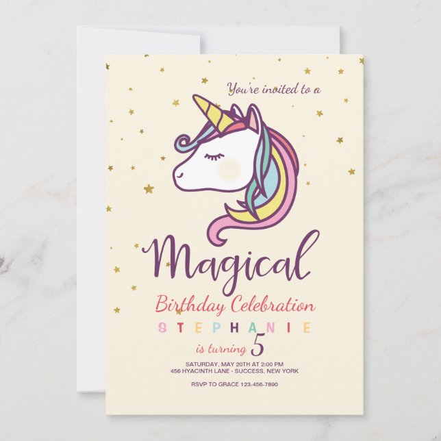 Invitación mágica de unicornio (Anverso)