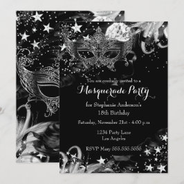 Invitación Mágica Noche de Brillo de Plata Mascara