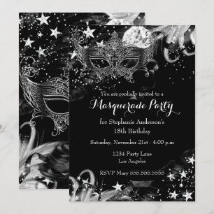 Invitación Mágica Noche de Brillo de Plata Mascara
