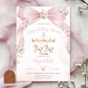 Invitación mágica para baby shower con lazo rosa C