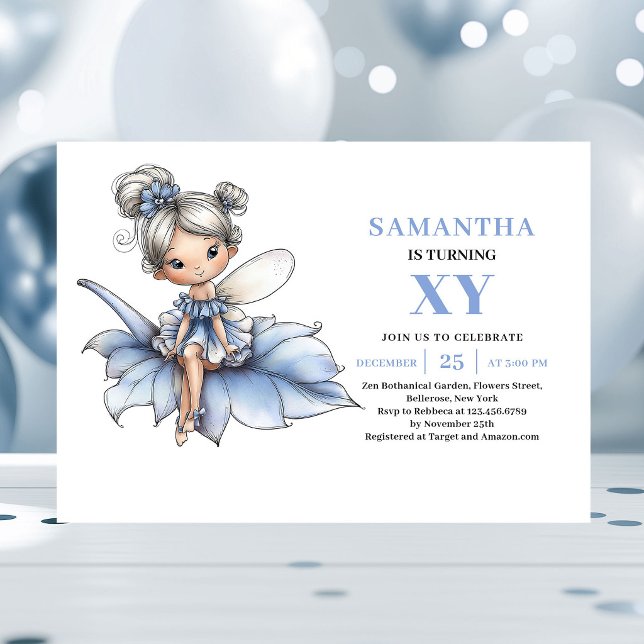 Invitación mágica para el 4º cumpleaños de Sweet B (Sweet Blue Fairy Girl 4th Birthday Magical invitation)