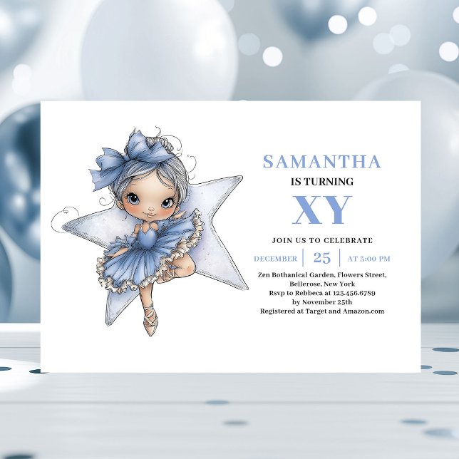 Invitación mágica para el segundo cumpleaños de la (Cute Blue Fairy Girl 2nd Birthday Magical invitation)
