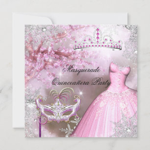 Invitación Mágica Princesa Quinceañera Mascarada Rosa