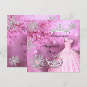 Invitación Mágica Princesa Quinceañera Mascarada Rosa