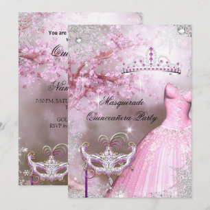 Invitación Mágica Princesa Quinceañera Mascarada Rosa