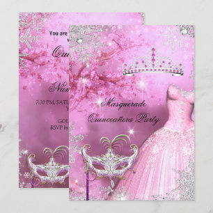 Invitación Magica Princesa Quinceañera Mascarada Rosa 2
