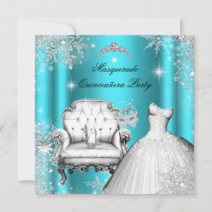 Invitación Mágica Princesa Quinceañera Mascarada Turquesa