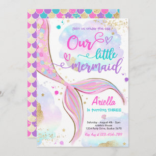 Invitación Mágica Sirenita Bajo La Fiesta De Cumpleaños Del M