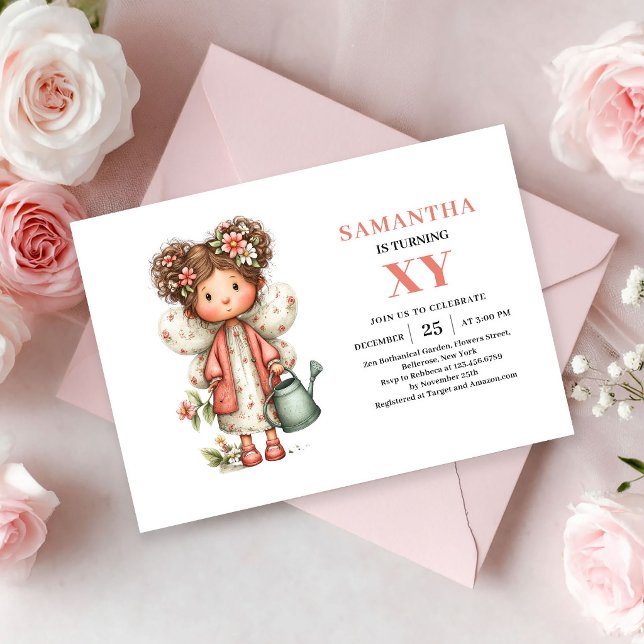 Invitación mágica sonrosada para el segundo cumple (Cute Fairy Girl 2nd Birthday Magical Blush invitation)