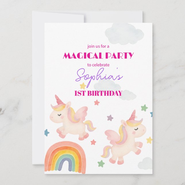 Invitación mágica unicornio en Dreamland (Anverso)