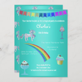 Invitación Magical Aqua Chalkboard Unicorn Dulces Cumpleaños