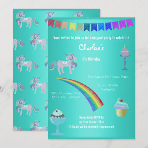 Invitación Magical Aqua Chalkboard Unicorn Dulces Cumpleaños