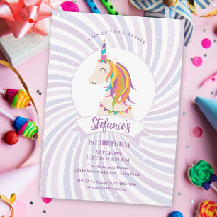Invitación Magical arcoiris Unicornio Niña Primer cumpleaños