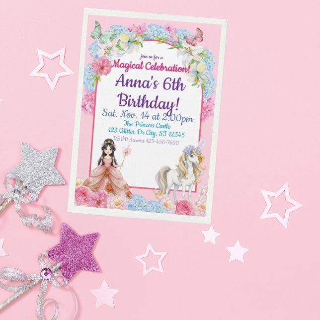 Invitación Magical Asian Princess Unicorn Birthday (Subido por el creador)