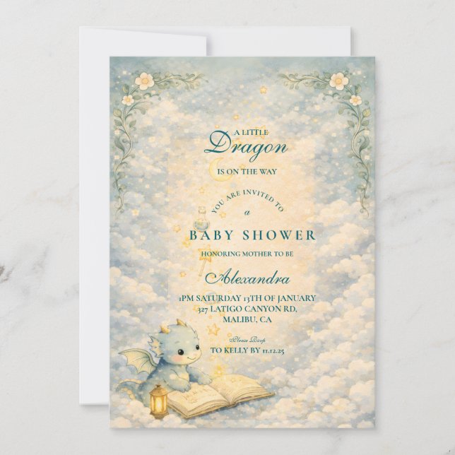 Invitación Magical Baby Dragon Story Baby Shower (Anverso)