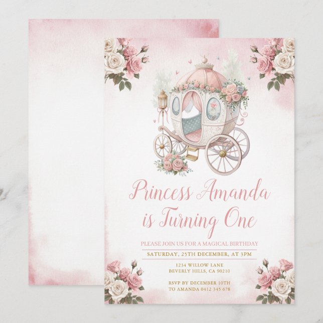 Invitación Magical Birthday Princess Carriage Birthday Party  (Anverso / Reverso)