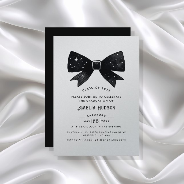 Invitación Magical Black Bow Silver Shimmer Graduación (Subido por el creador)