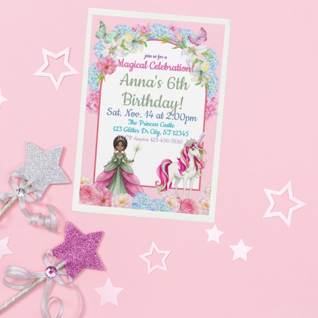 Invitación Magical Black Princess Unicorn Birthday (Subido por el creador)