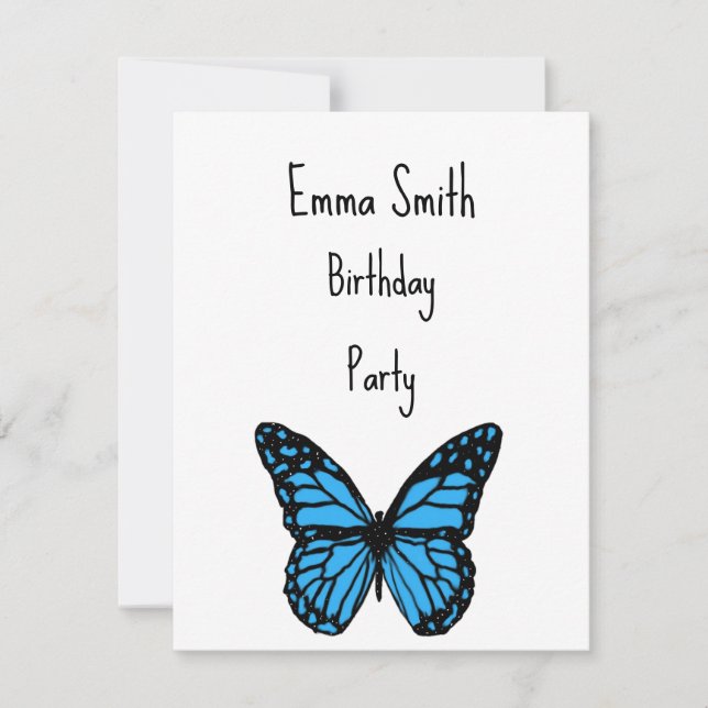 Invitación Magical blue butterfly pink glitter art  (Anverso)