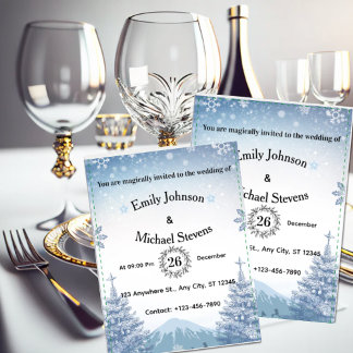 Invitación Magical Blue Winter Mountain Christmas Wedding