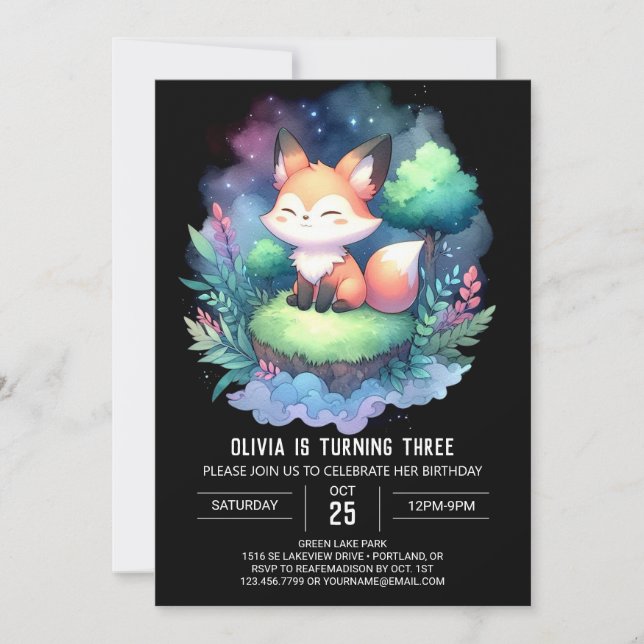 Invitación Magical Boho Fox Birthday digital (Anverso)