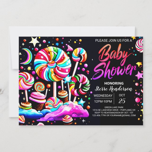 Invitación Magical Candyland Baby Shower (Anverso)