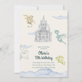 Invitación Magical Castle Cute Dragons Niños Cumpleaños