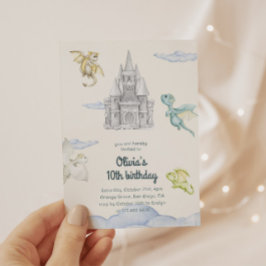Invitación Magical Castle Cute Dragons Niños Cumpleaños
