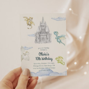 Invitación Magical Castle Cute Dragons Niños Cumpleaños