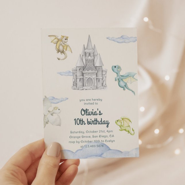 Invitación Magical Castle Cute Dragons Niños Cumpleaños (Subido por el creador)