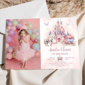 Invitación Magical Castle Unicorn Princess Birthday Photo